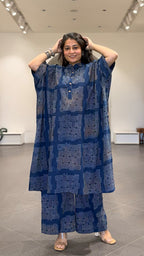 Jessica Ajrakh Cotton Kaftan Co-ord - Indigo