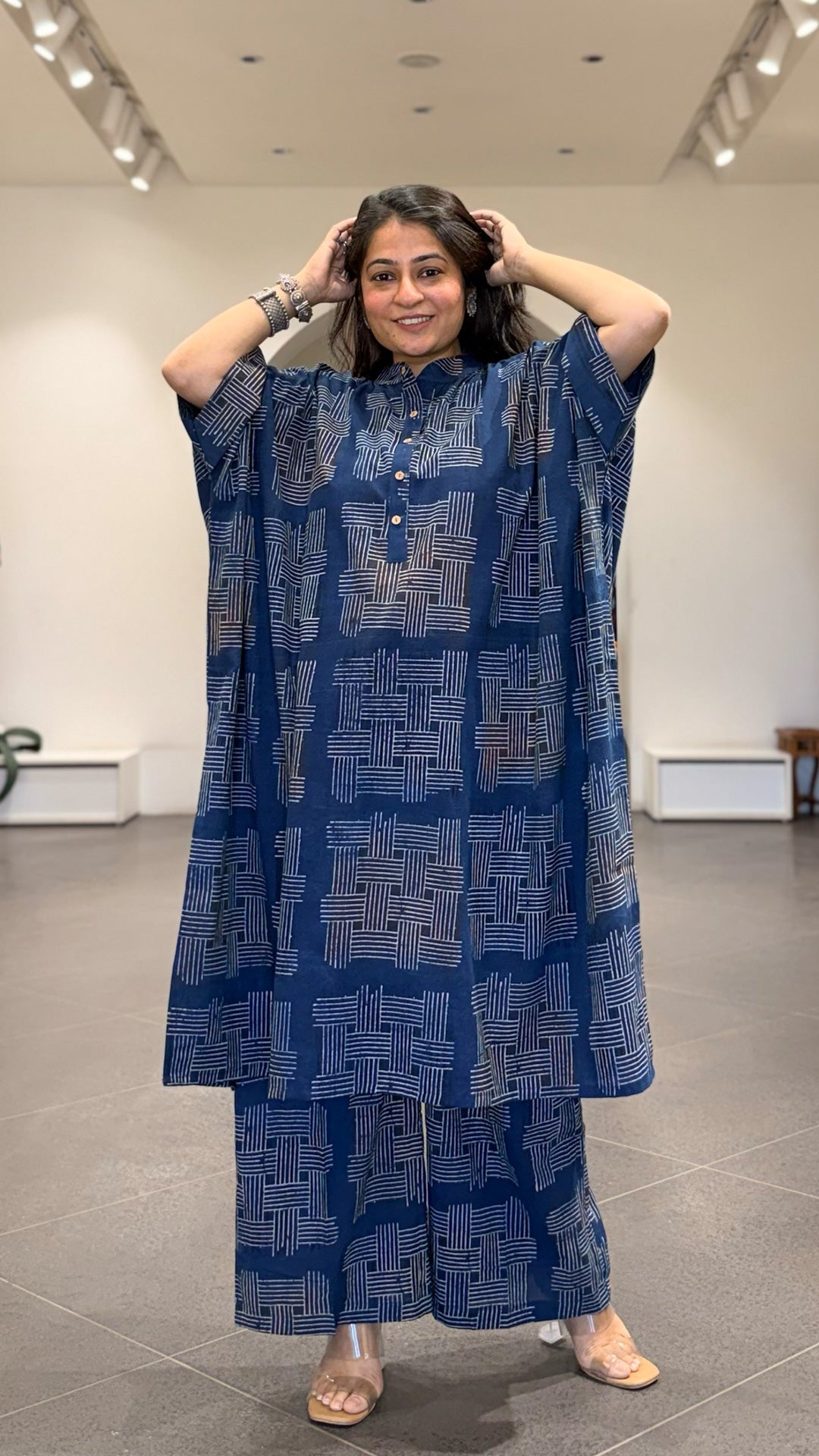 Jessica Ajrakh Cotton Kaftan Co-ord - Indigo