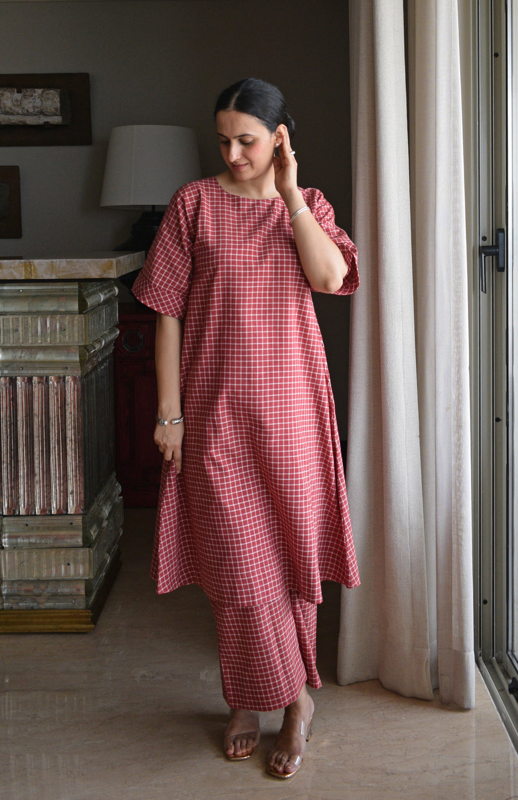 Madder Co-ord set in Handwoven Checks