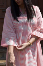 Coral Stripe A line kurta in Handwoven cotton