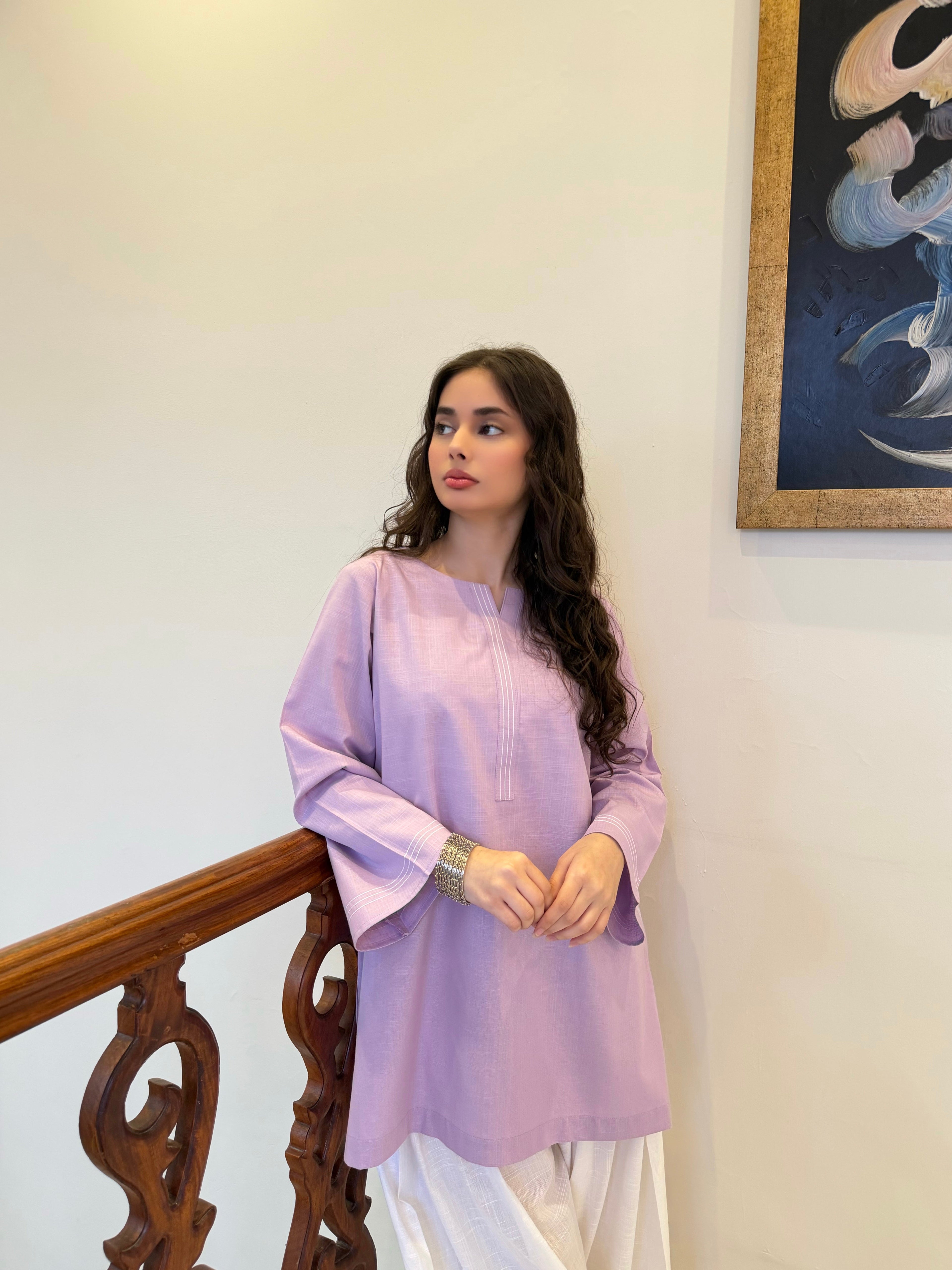 Lilac Classic Farshi Set - 2 pc Stitched