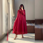 Naina Scarlet Maroon Embroidered Frock Set