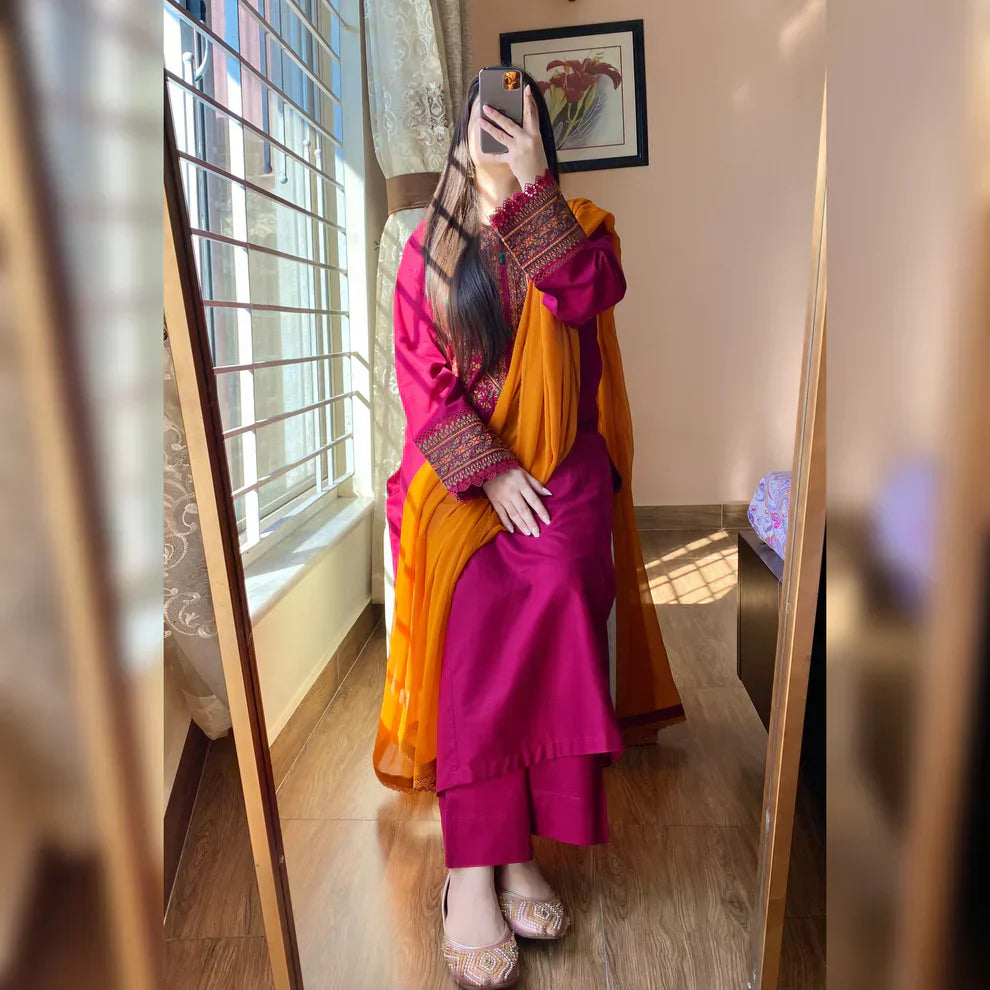 Rimjhim Crimson Embroidered 3PC Set