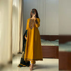 Jasleen Mustard Embroidered Frock Set