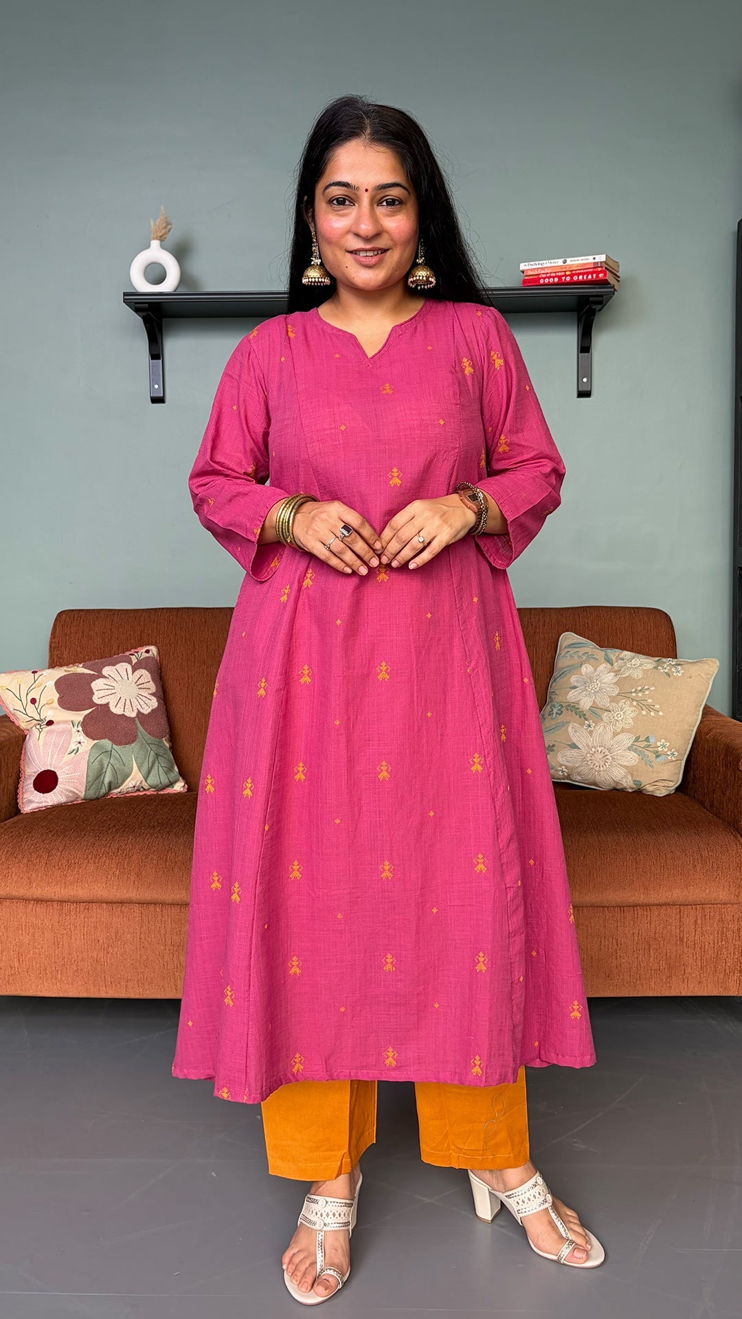 Sonam Pink Hand Woven Kali Cotton Kurta