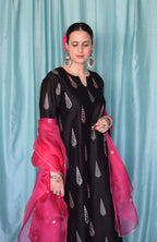 Shyam Chanderi Set with Hand Embroidered A line Kurta and Wide Legged Pyjama