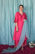 Rohini Chanderi Set with Hand Embroidered Choga Kurta and Wide Legged Pyjama