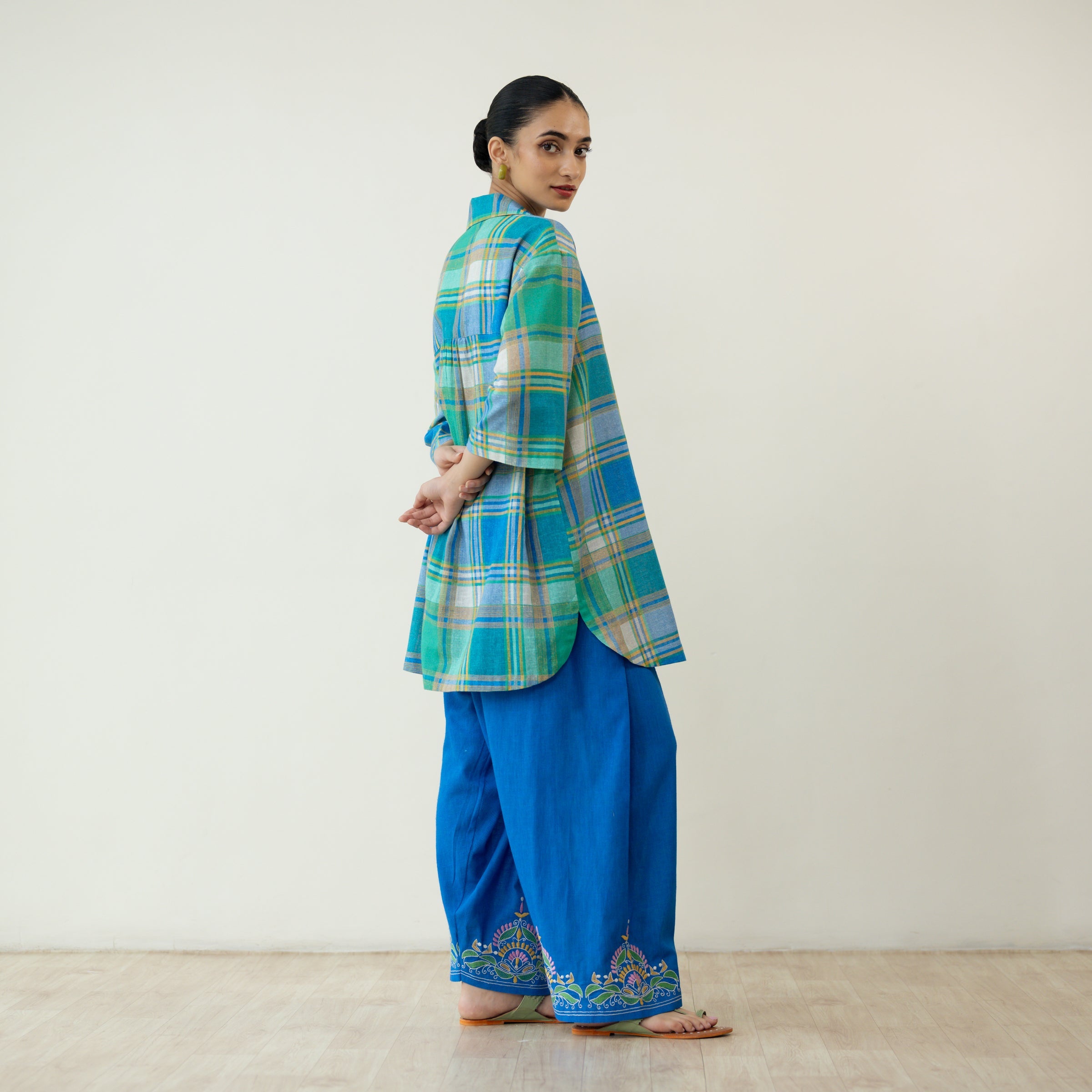 Zoya Blue Plaid Cotton Co-ord Set