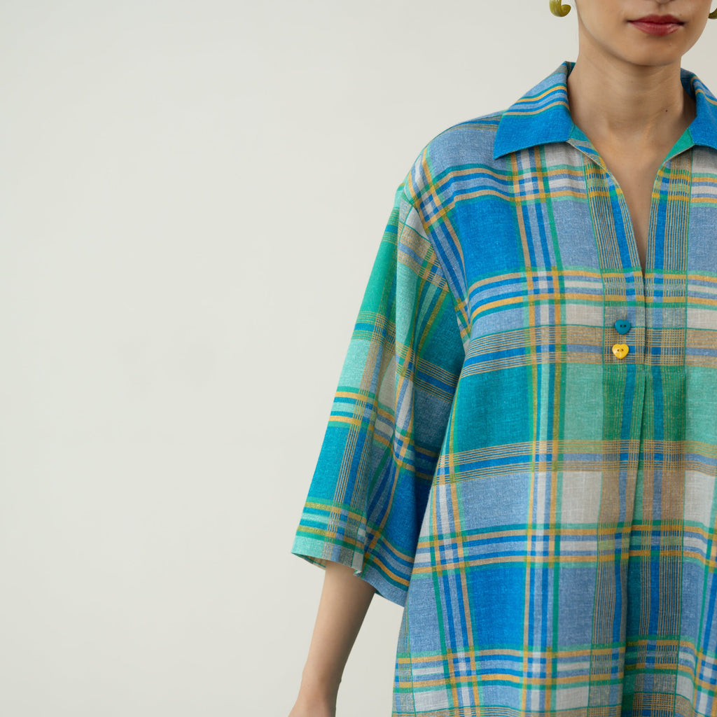 Zoya Blue Plaid Cotton Co-ord Set
