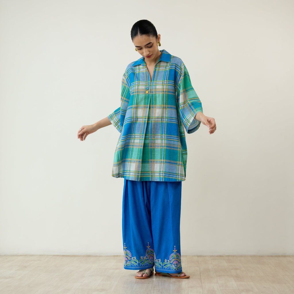 Zoya Blue Plaid Cotton Co-ord Set