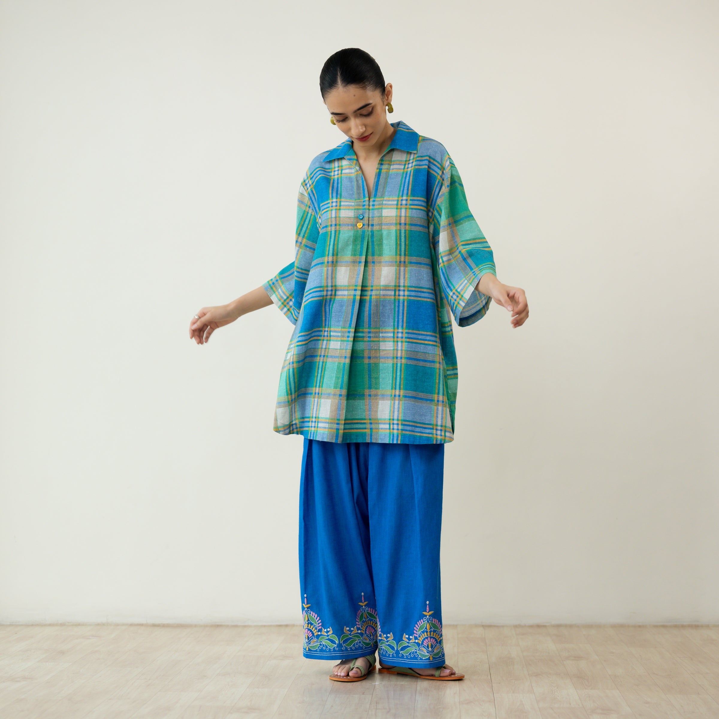 Zoya Blue Plaid Cotton Co-ord Set