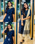Niral Blue Raw Silk Kurti Pant Dupatta Set