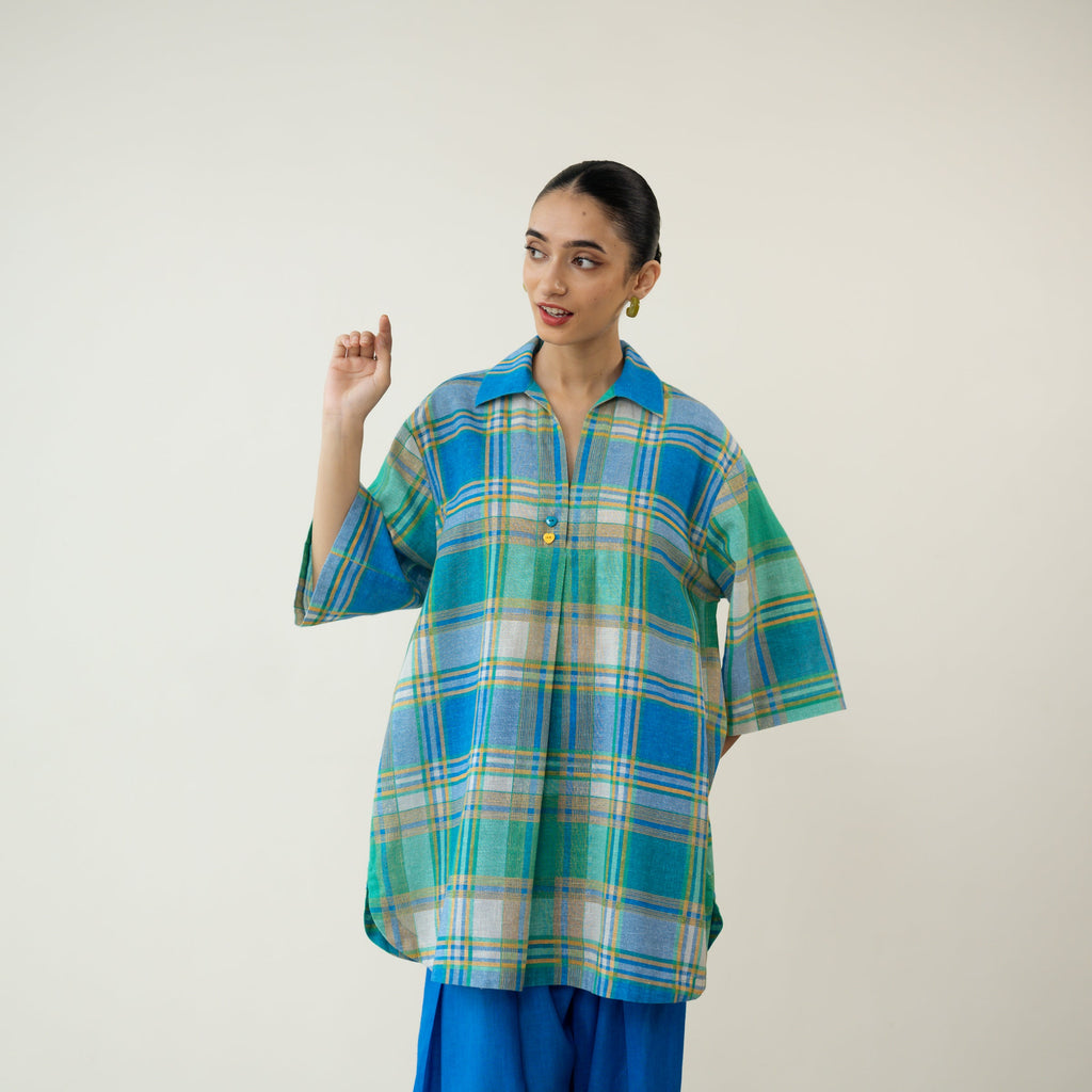 Zoya Blue Plaid Cotton Co-ord Set
