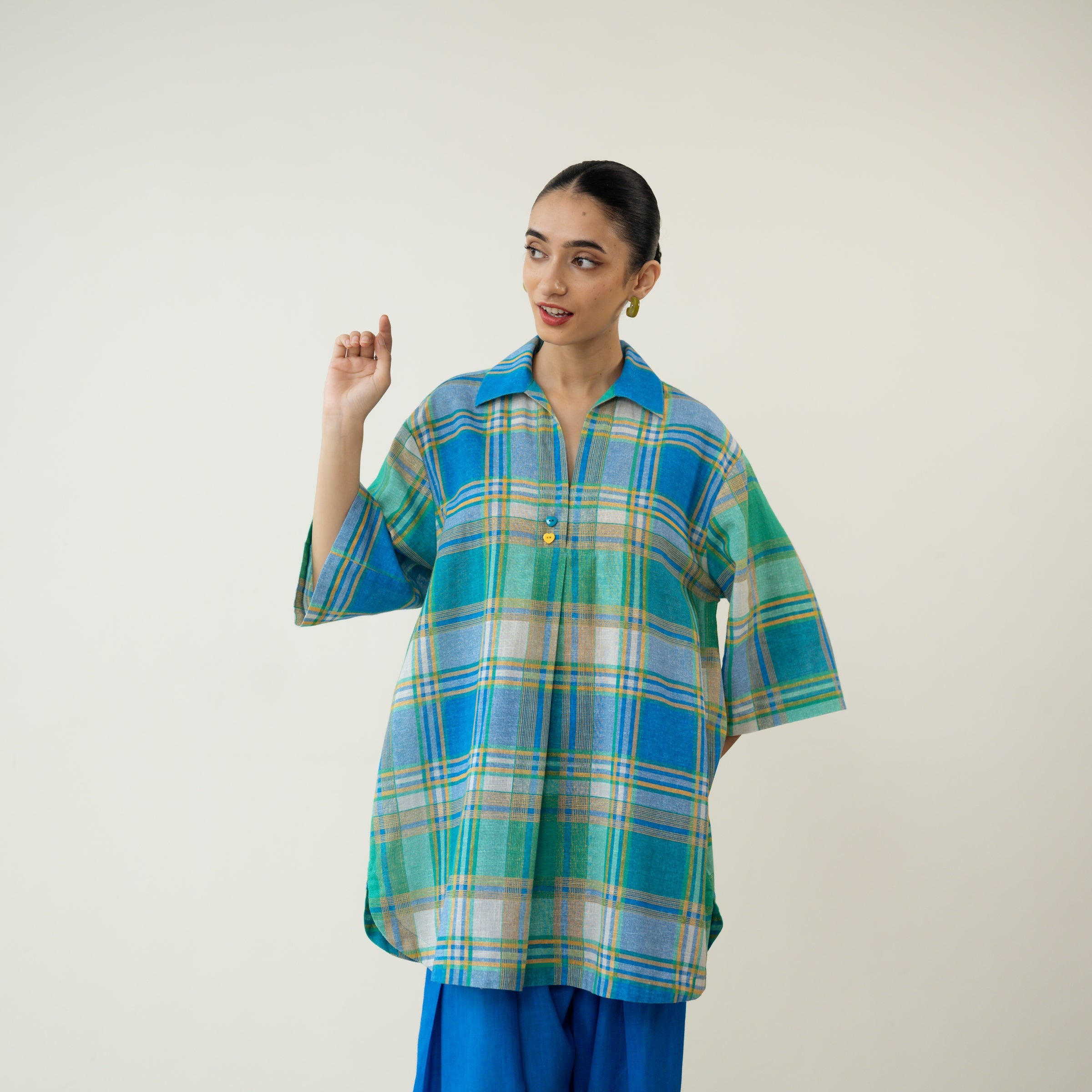 Zoya Blue Plaid Cotton Co-ord Set