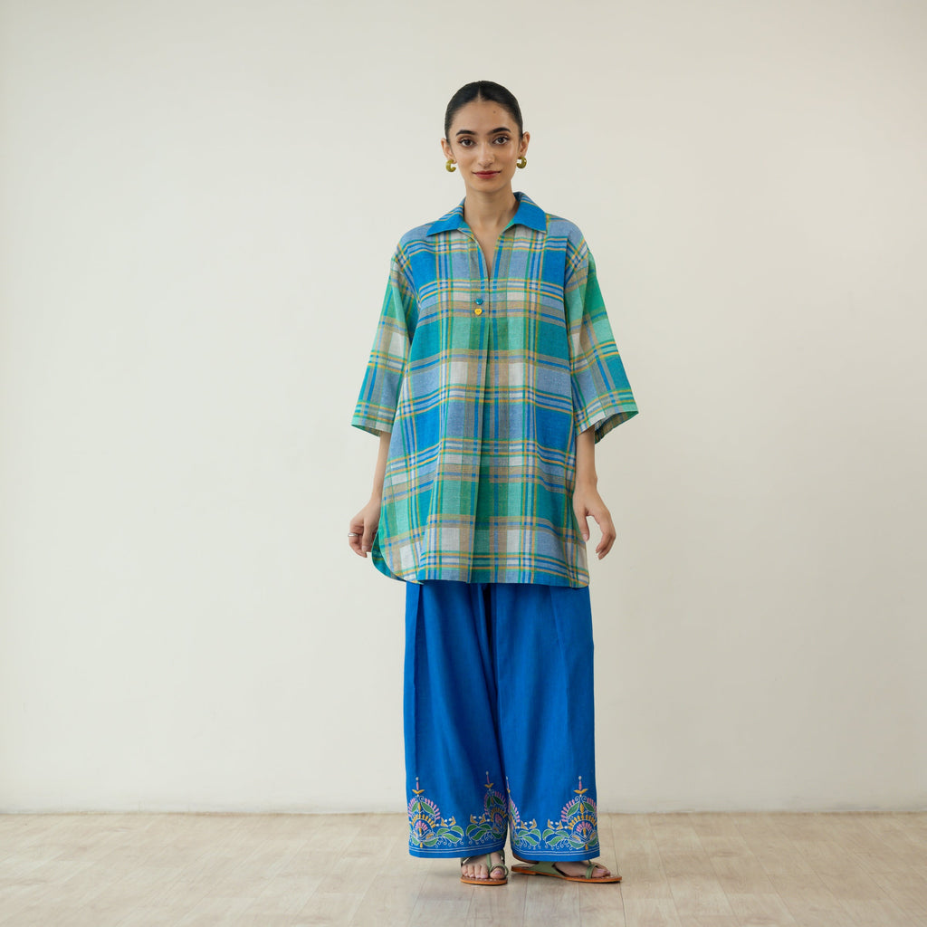Zoya Blue Plaid Cotton Co-ord Set