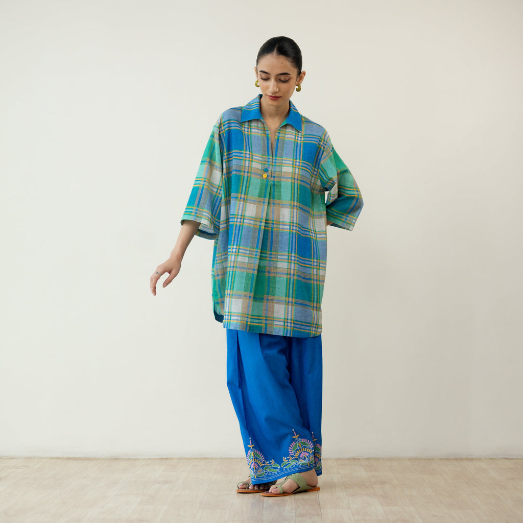 Zoya Blue Plaid Cotton Co-ord Set