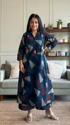 Mansi Ajrakh Handblock Kali Kurta - Indigo