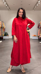 Yuzaa Hand Woven Cotton Kurta - Red