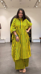 Joe Ajrakh Cotton Kaftan Co-ord - Yellow/Green