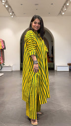 Joe Ajrakh Cotton Kaftan Co-ord - Yellow/Green