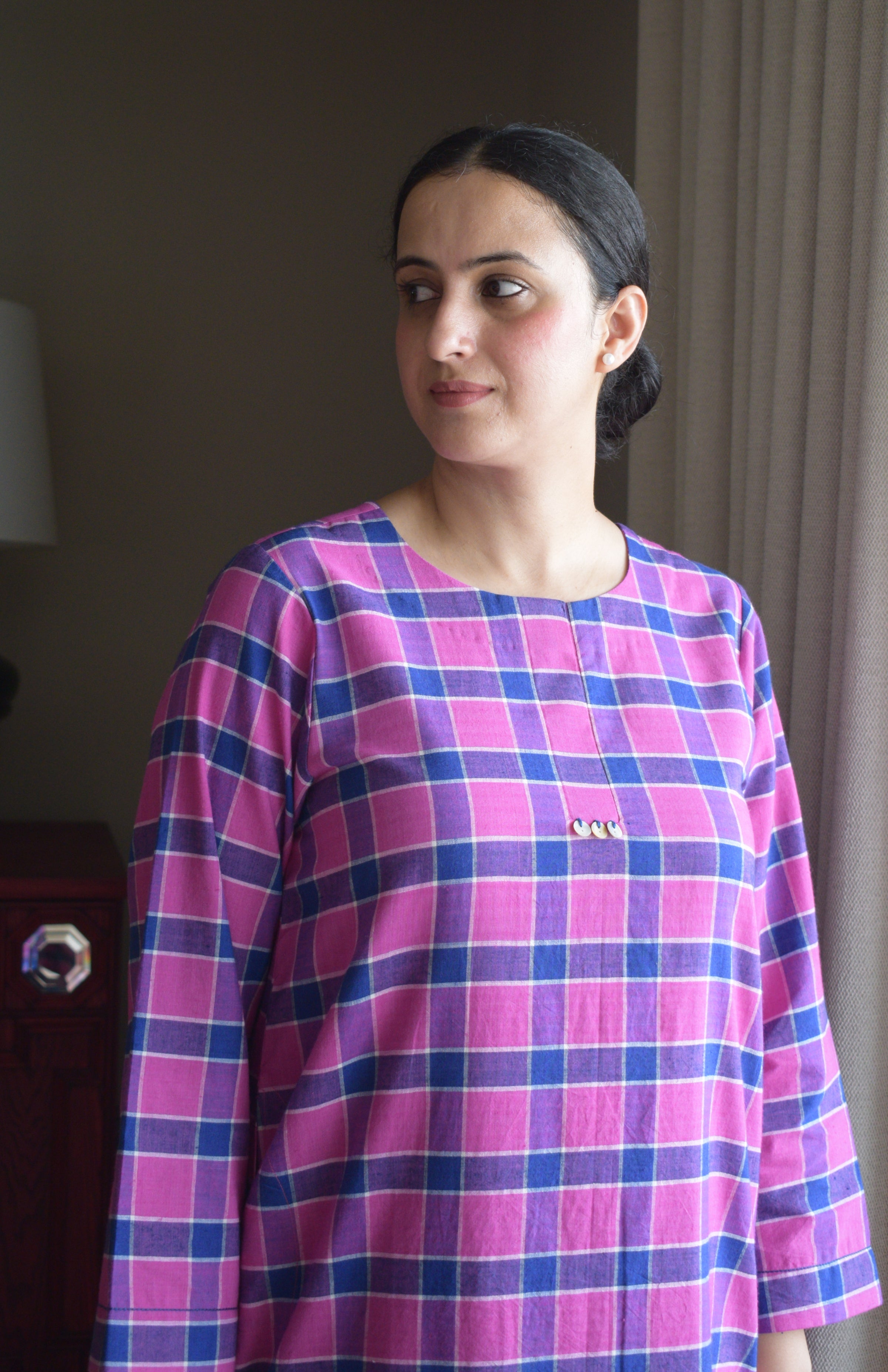 Orchid Pink Co-ord Set in Handwoven Cotton Checks