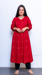 Adah Red Hand Woven Kali Kurta