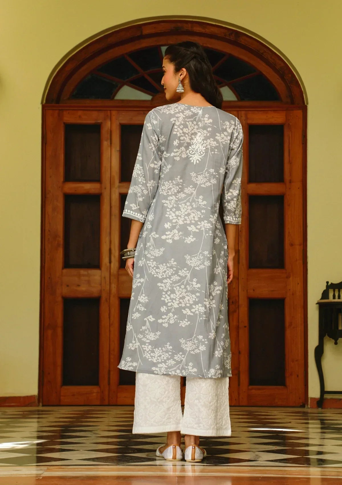 Alya Grey Mulmul Printed Kurta