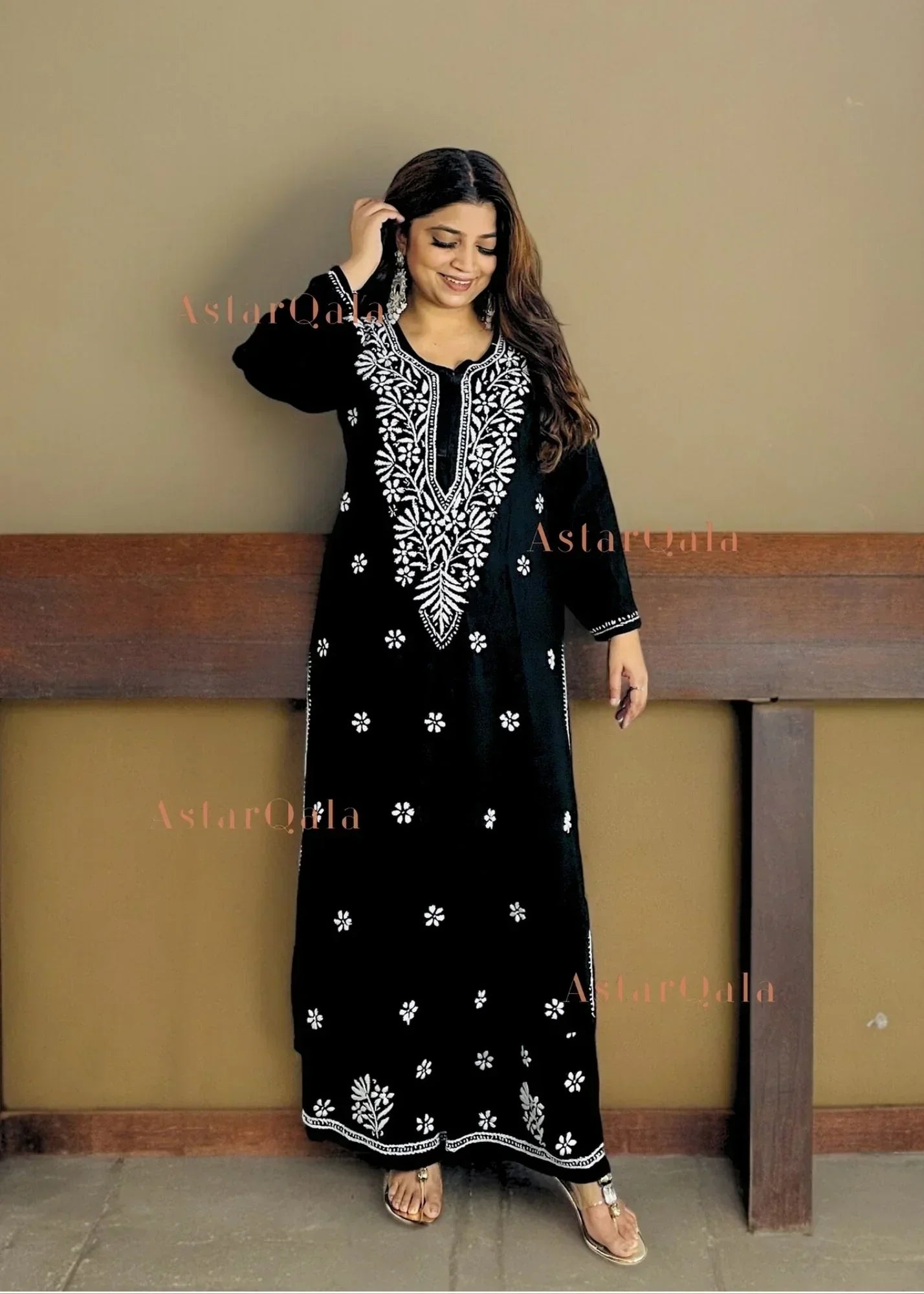 Gitanjali Black Cotton Chikankari Straight Kurta Set