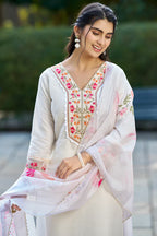 Roshni White Chinnon Straight Kurta Set