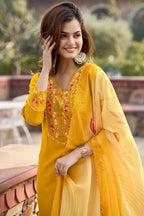 Eshika Mustard Chanderi Straight Kurta Dupatta Set