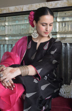 Shyam Chanderi Set with Hand Embroidered A line Kurta and Wide Legged Pyjama