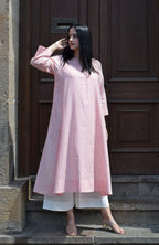 Coral Stripe A line kurta in Handwoven cotton
