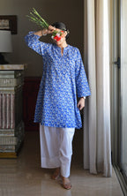 Blue Hand Block Printed Short Kurta