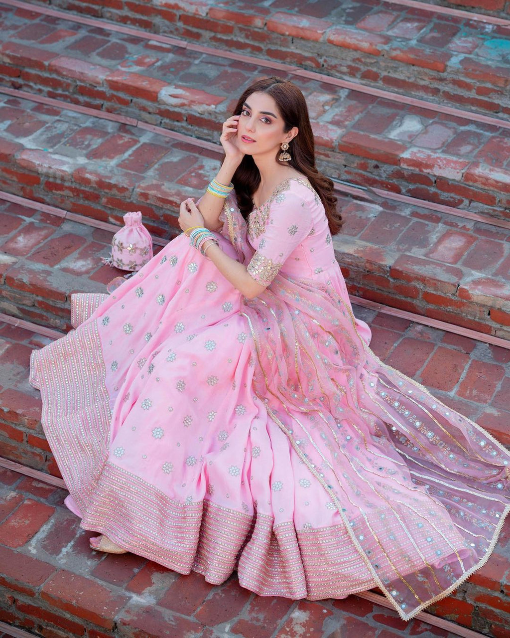 Mahika Pink Loop Anarkali Suit Set