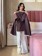 Brown Cotton 2 In 1 Jacket Kurti Plazo Set