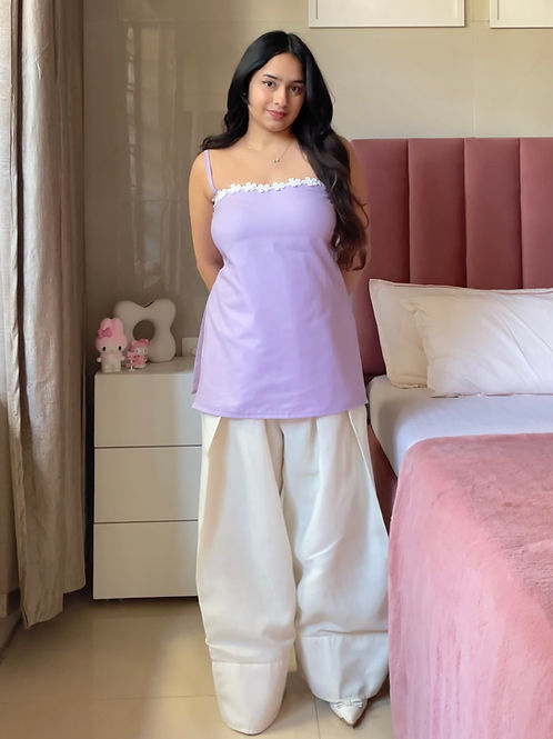 Lilac Cotton 2 In 1 Jacket Kurti And Farsi Salvar