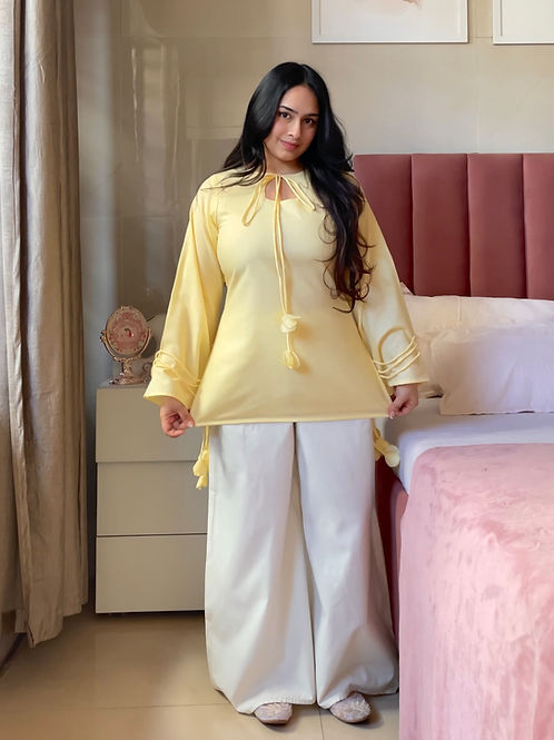 Pankhuri Butter Yellow Kurti  Set