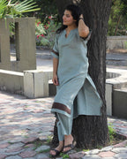 Coffee Stripe Premium Linen Kurta set