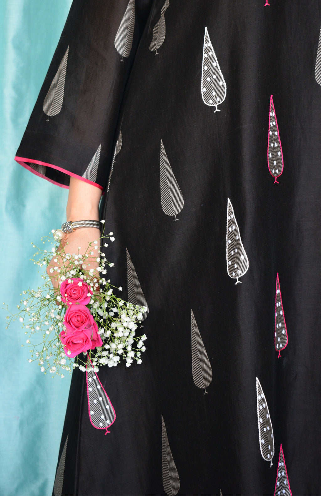 Shyam Chanderi Set with Hand Embroidered A line Kurta and Wide Legged Pyjama