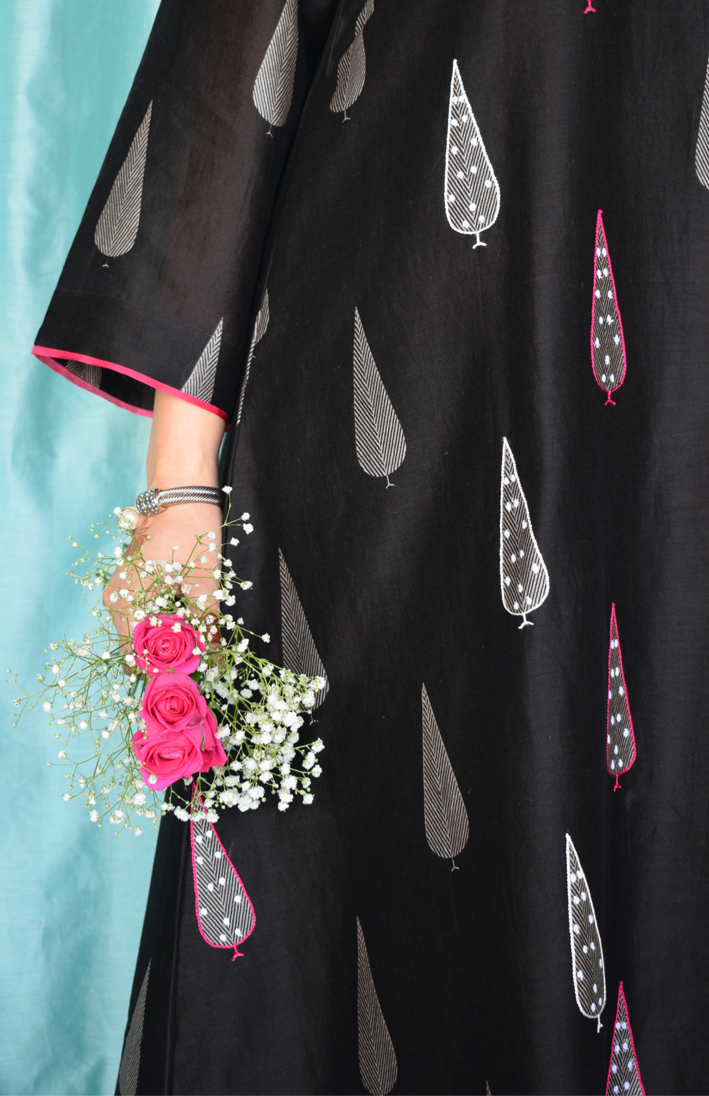 Shyam Chanderi Set with Hand Embroidered A line Kurta and Wide Legged Pyjama