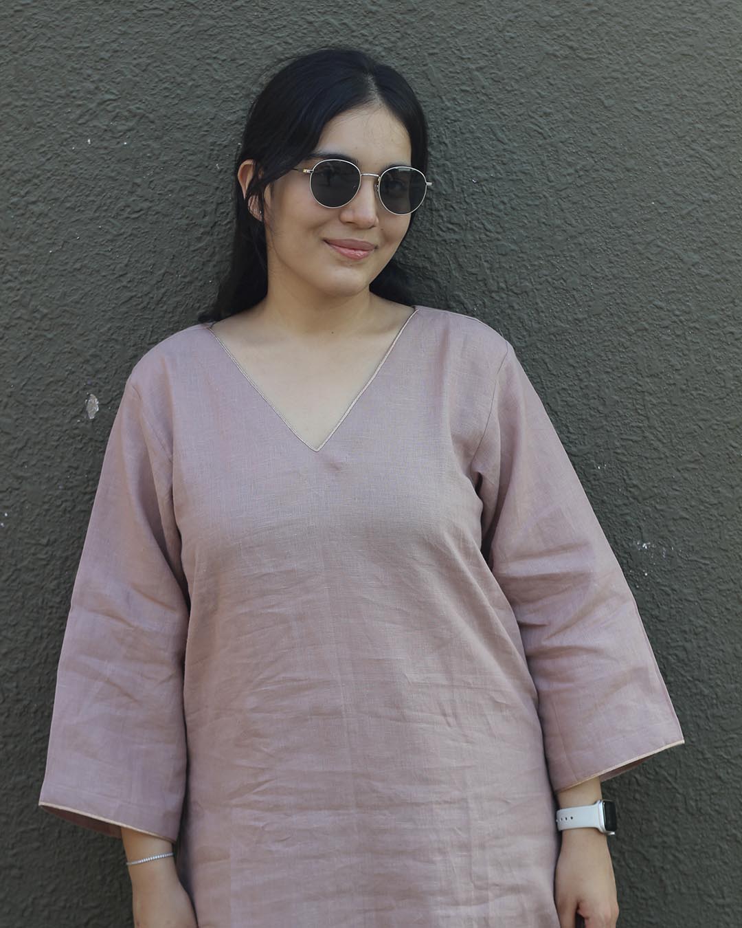 Aira Dusty pink Premium Linen Kurta Set - Set of 2