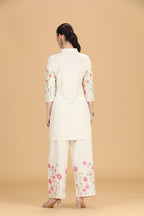 Cream Cotton Flex Embroidered Straight Kurta Pant Co ord Set