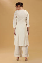 Cream Embroidered Flex Cotton Straight Kurta