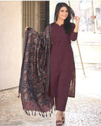 Nisha Wine Cotton Kurti Pant Dupatta Set