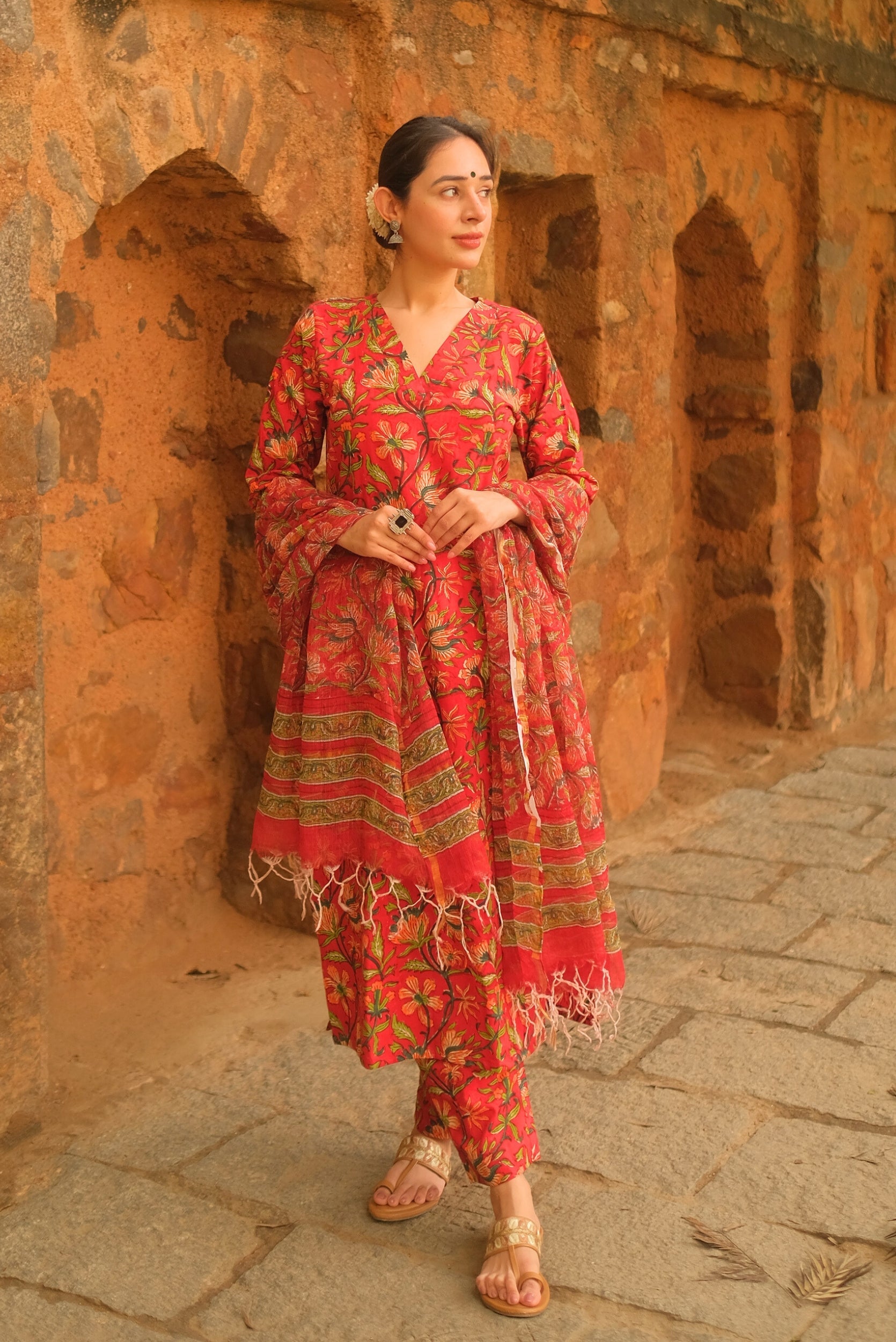 Red Kalamkari Suit Set