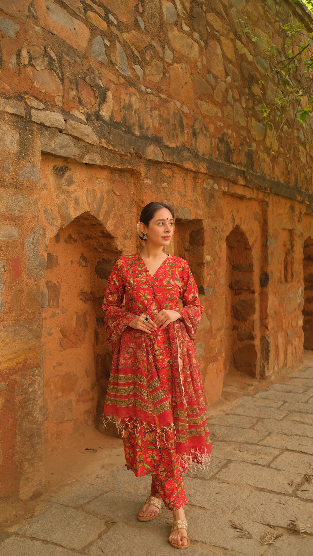 Red Kalamkari Suit Set