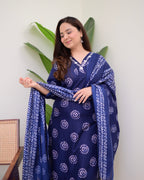 Navy Blue Floral Cotton Suit