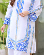 White Blue Moroccan Pakistani Cotton Linen Co-ord