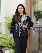 Black Threadwork Cotton Co-ord Set