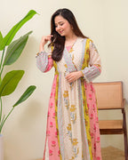 Soft Garden Pastel Hues Mul Chanderi A Line Kurta Set
